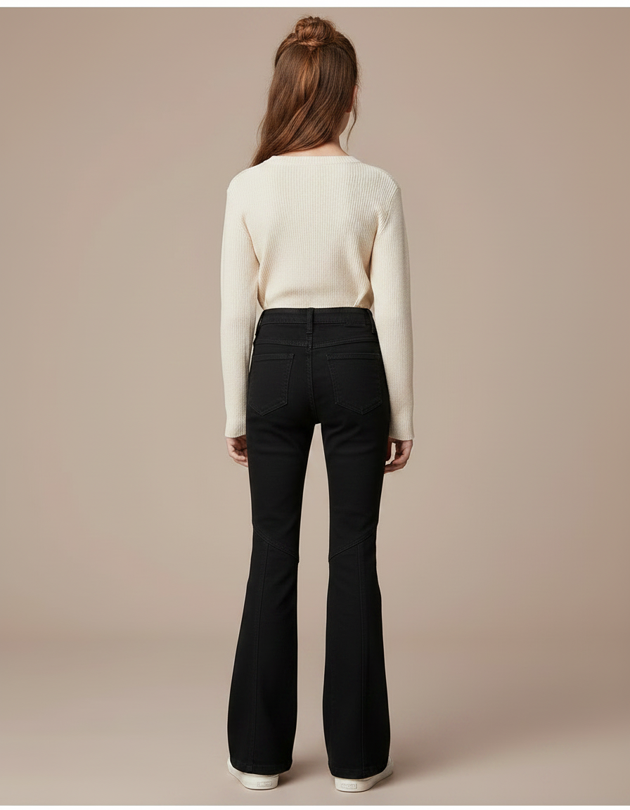 Pantalon Patte D'Éléphant Noir Denim Évasé Taille Haute - Jean - vue 2