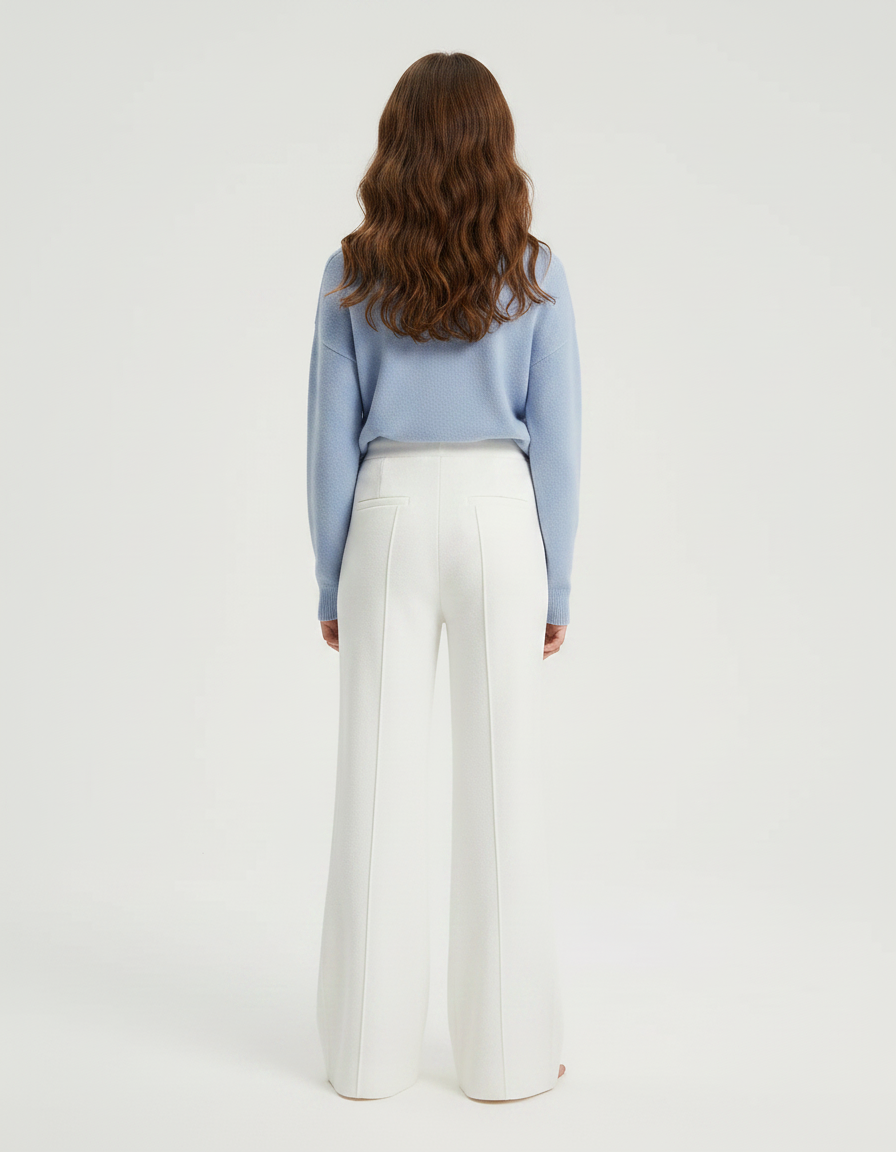 Pantalon Patte D'Éléphant Blanc Cassé Tricoté Ample Décontracté - Maille - vue 2