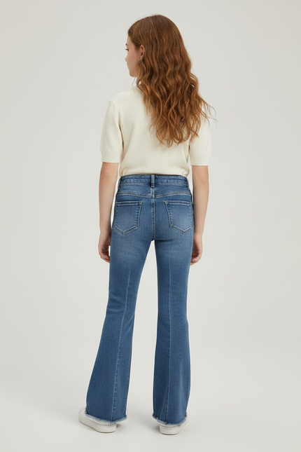 Pantalon Patte D'Éléphant Denim Évasé Confortable Fille Slim - Bleu Jean - vue 2