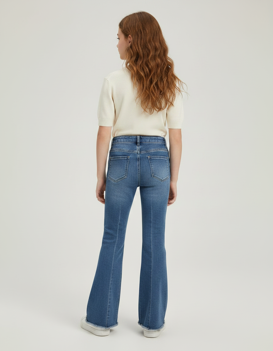 Pantalon Patte D'Éléphant Denim Évasé Confortable Fille Slim - Bleu Jean - vue 2