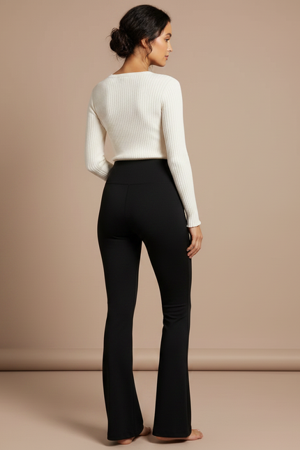 Pantalon Patte D'Éléphant Noir Taille Haute Évasé Confortable - Maille - vue 2