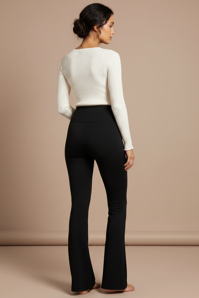 Pantalon Patte D'Éléphant Noir Taille Haute Évasé Confortable - Maille - vue 2