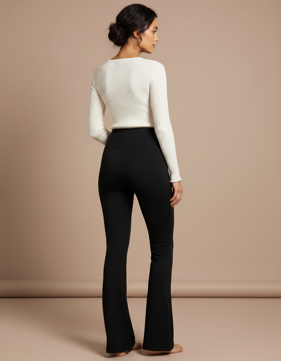 Pantalon Patte D'Éléphant Noir Taille Haute Évasé Confortable - Maille - vue 2