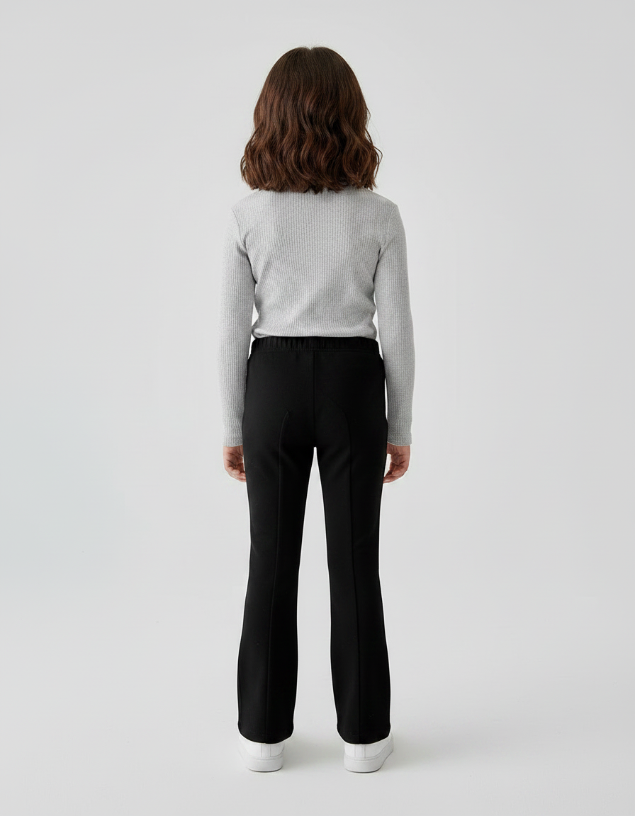 Pantalon Patte D'Éléphant Noir Uni Évasé Confortable Fille - Molleton - vue 2