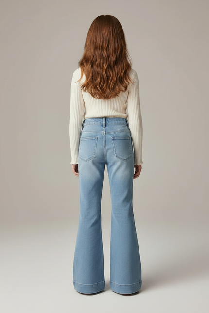 Pantalon Patte D'Éléphant Bleu Clair Denim Évasé Taille Haute - Jean - vue 2