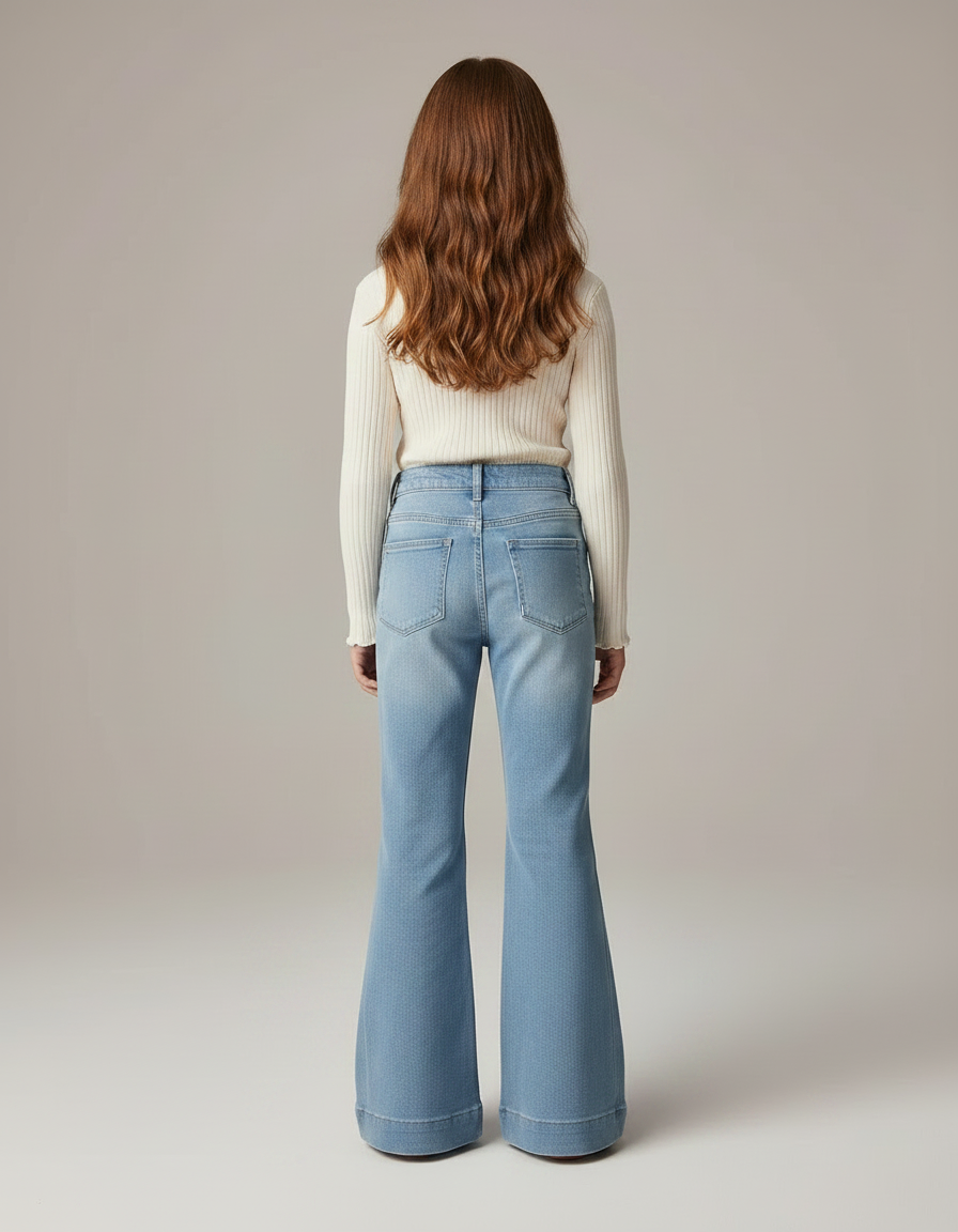Pantalon Patte D'Éléphant Bleu Clair Denim Évasé Taille Haute - Jean - vue 2