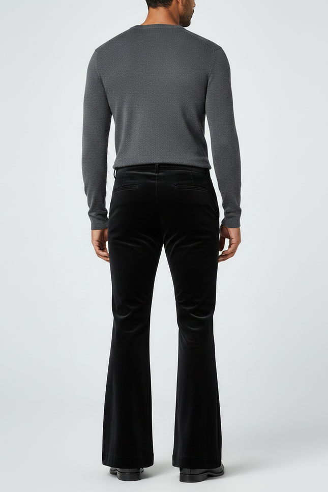 Pantalon Patte D'Éléphant Noir Velours Évasé Disco Homme - vue 2