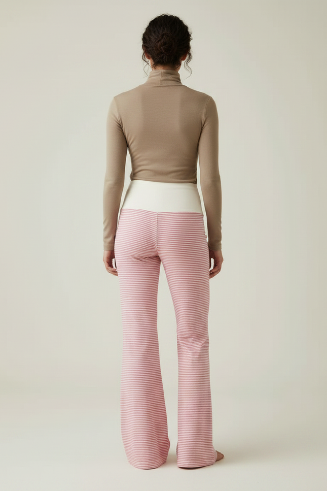 Pantalon Patte D'Éléphant Rose Rayé Évasé Confortable - Maille - vue 2