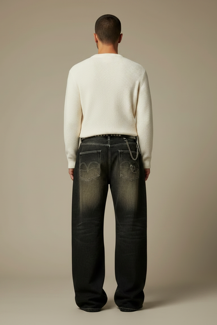 Pantalon Patte D'Éléphant Baggy Imprimé Tigre Vintage Homme - Gris Jean - vue 2