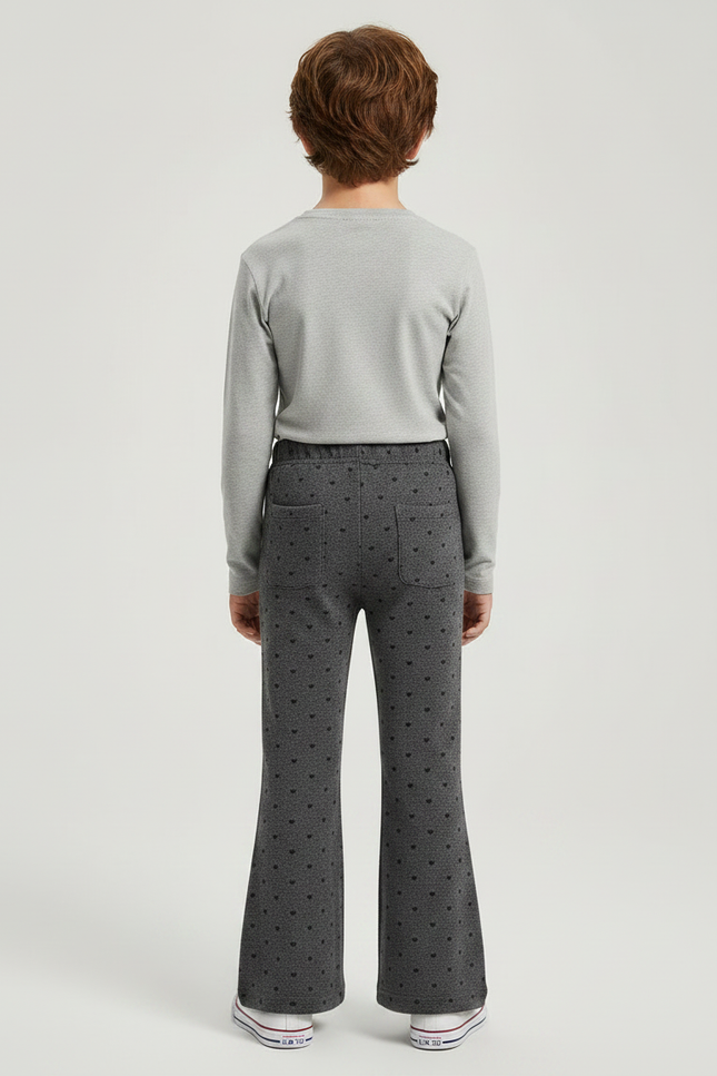 Pantalon Patte D'Éléphant Gris Cœurs Noirs Enfant Confortable - Molleton - vue 2