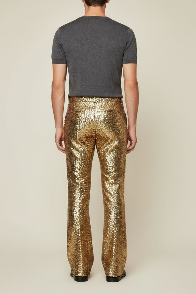 Pantalon Patte D'Éléphant Doré Pailleté Brillant Évasé Homme - Polyester - vue 2
