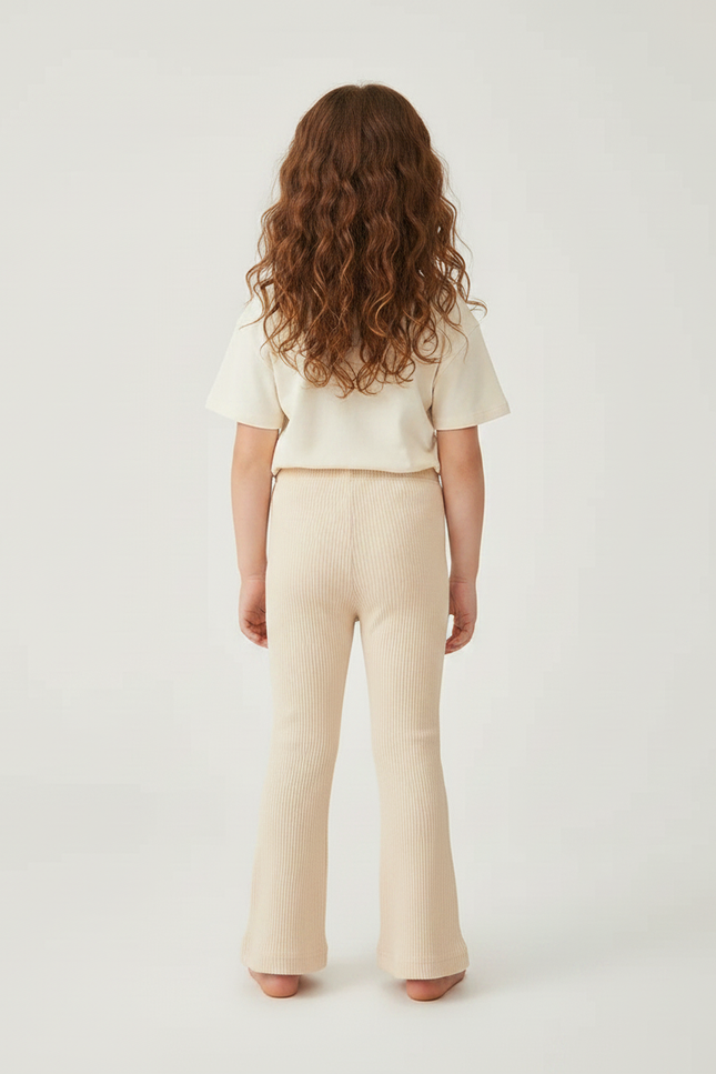 Pantalon Patte D'Éléphant Beige Côtelé Évasé Enfant Décontracté - Maille - vue 2