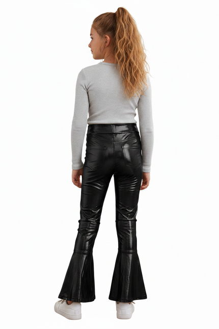 Pantalon Patte D'Éléphant Noir Brillant Évasé Fille - Simili cuir - vue 2