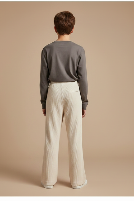 Pantalon Patte D'Éléphant Crème Côtelé Ample Décontracté - Beige Cordé - vue 2