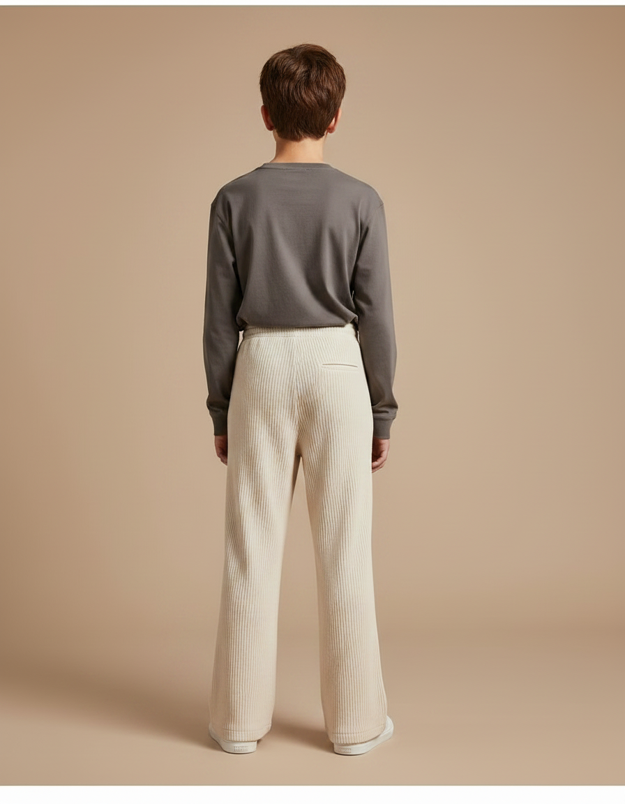 Pantalon Patte D'Éléphant Crème Côtelé Ample Décontracté - Beige Cordé - vue 2