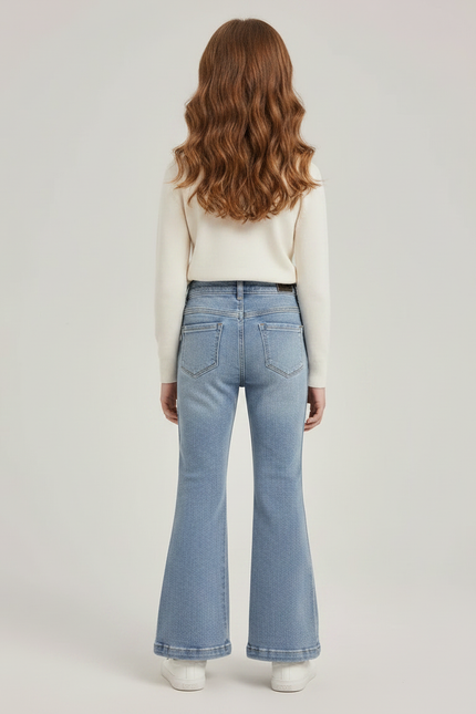 Pantalon Patte D'Éléphant Jean Bleu Fille Taille Haute - vue 2