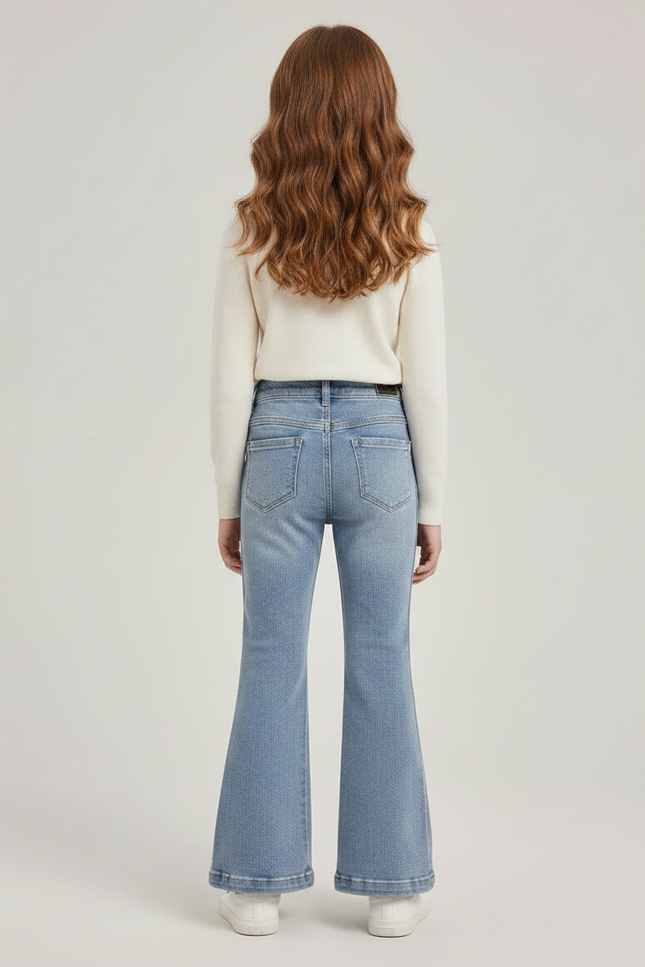 Pantalon Patte D'Éléphant Jean Bleu Fille Taille Haute - vue 2