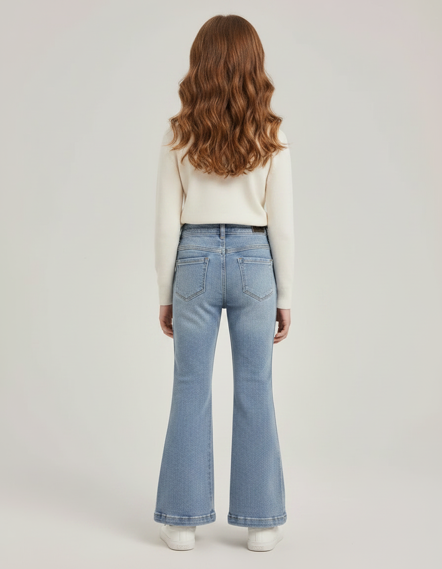 Pantalon Patte D'Éléphant Jean Bleu Fille Taille Haute - vue 2