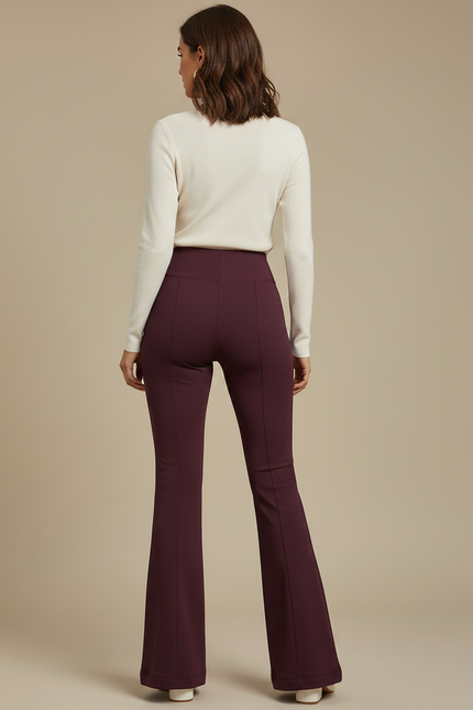 Pantalon Patte D'Éléphant Bordeaux Taille Haute Évasé Confortable - Maille - vue 2