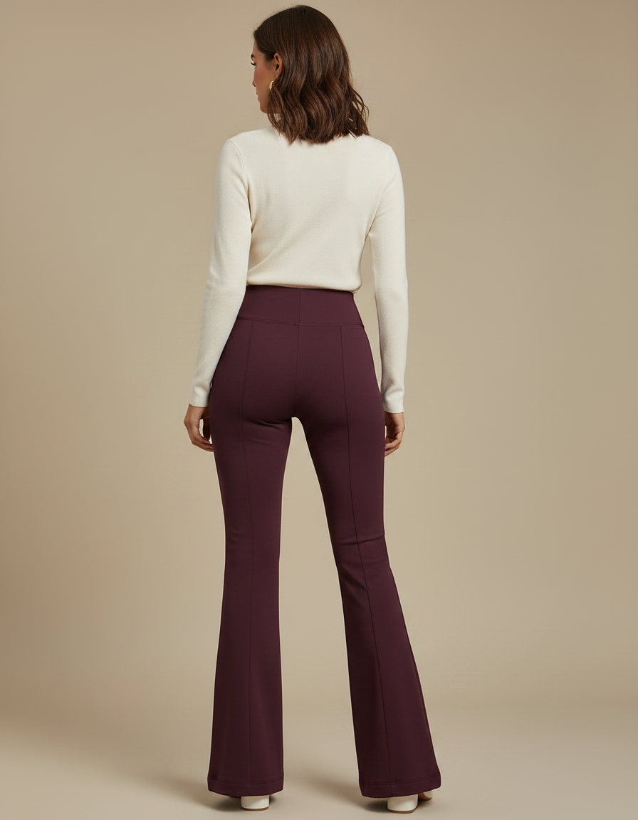 Pantalon Patte D'Éléphant Bordeaux Taille Haute Évasé Confortable - Maille - vue 2