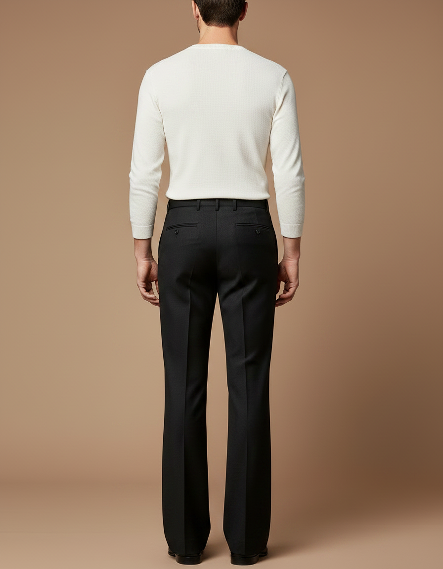 Pantalon Patte D'Éléphant Homme Noir Évasé Classique Élégant - Laine - vue 2