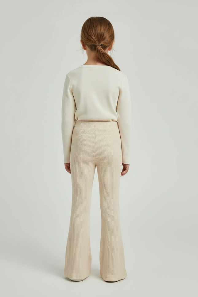 Pantalon Patte D'Éléphant Côtelé Beige Évasé Confortable Doux - Cordé - vue 2