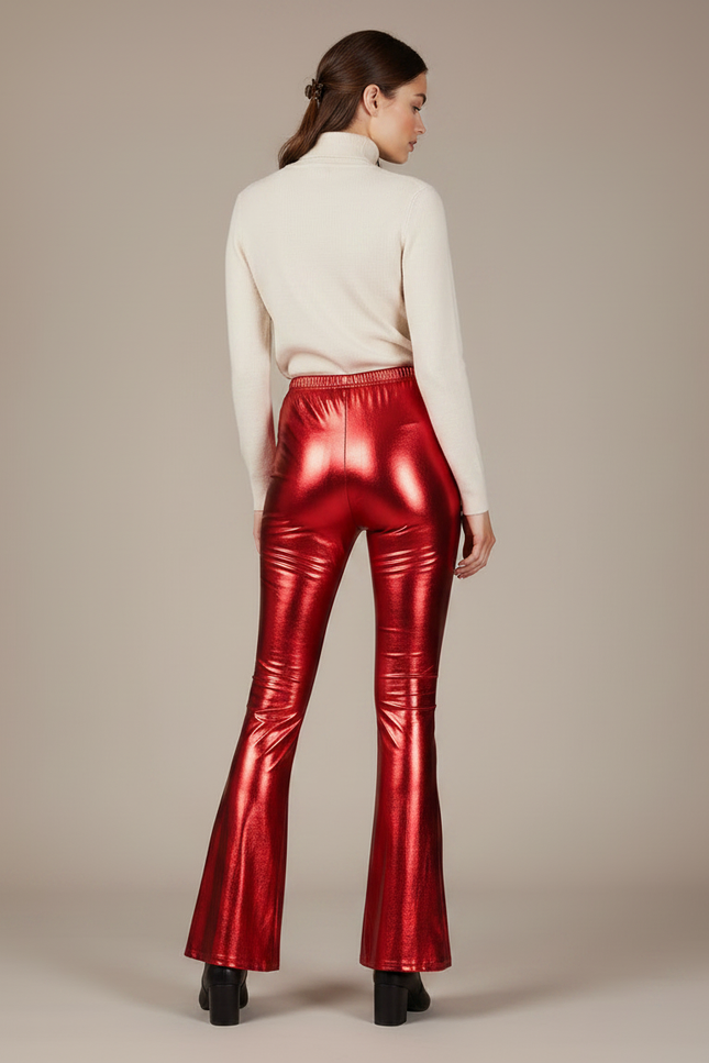 Pantalon Patte D'Éléphant Rouge Métallisé Brillant Évasé Disco - Polyester - vue 2