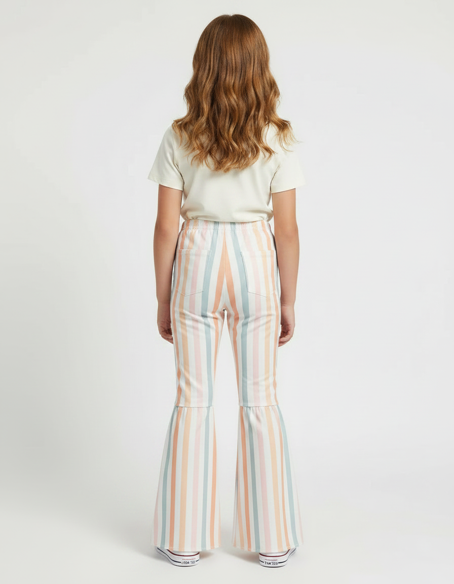 Pantalon Patte D'Éléphant Rayé Multicolore Évasé Confortable Fille - Polyester - vue 2