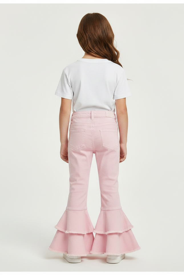 Pantalon Patte D'Éléphant Rose Volants Déchiré Fille Denim - Jean - vue 2