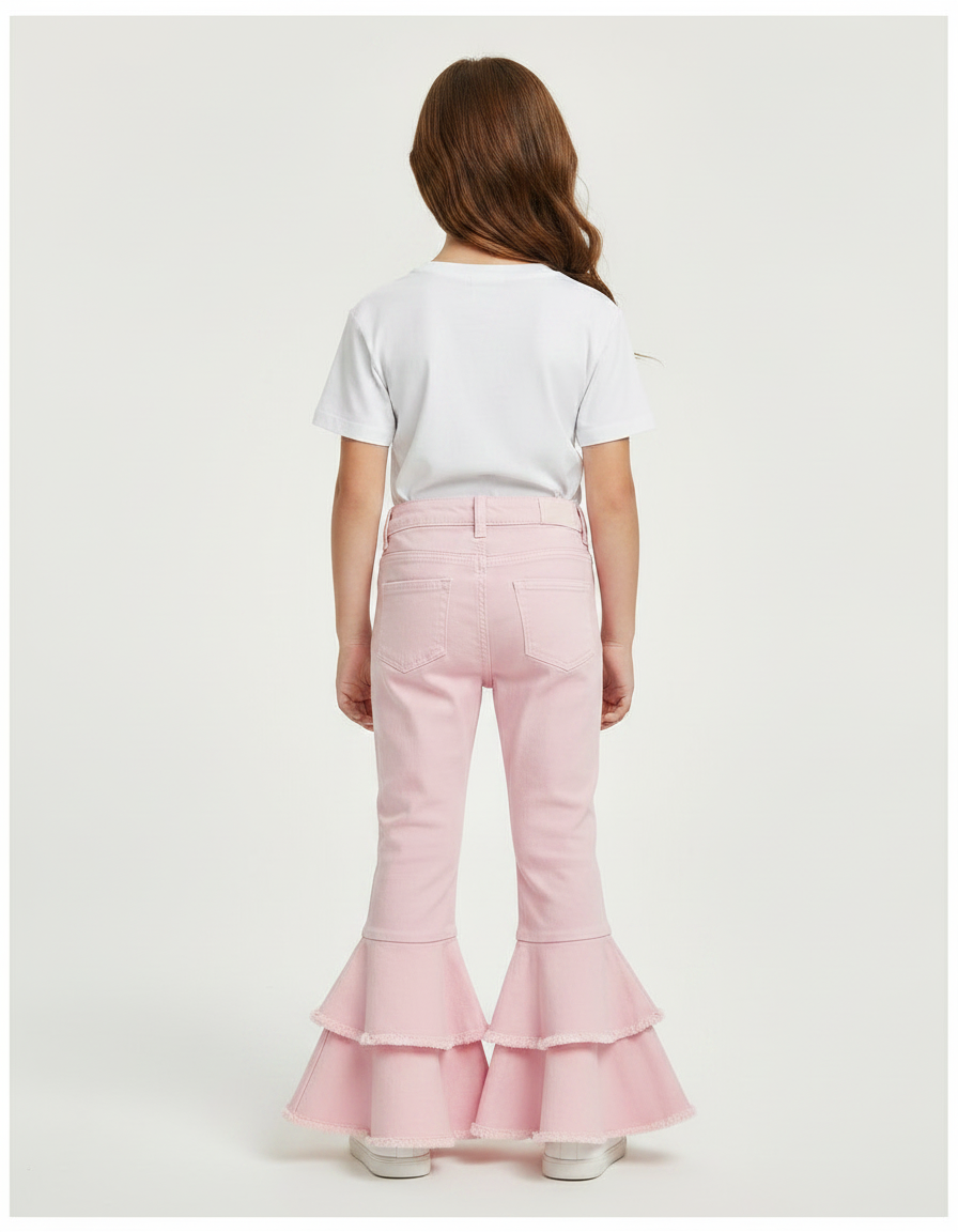 Pantalon Patte D'Éléphant Rose Volants Déchiré Fille Denim - Jean - vue 2