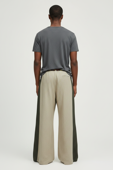 Pantalon Patte D'Éléphant Ethnique Ample Imprimé Masques Africains Décontracté - Beige Lin - vue 2