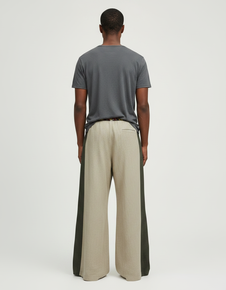 Pantalon Patte D'Éléphant Ethnique Ample Imprimé Masques Africains Décontracté - Beige Lin - vue 2