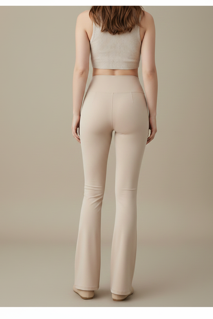 Pantalon Patte D'Éléphant Beige Taille Haute Évasé Confortable - Polyester - vue 2
