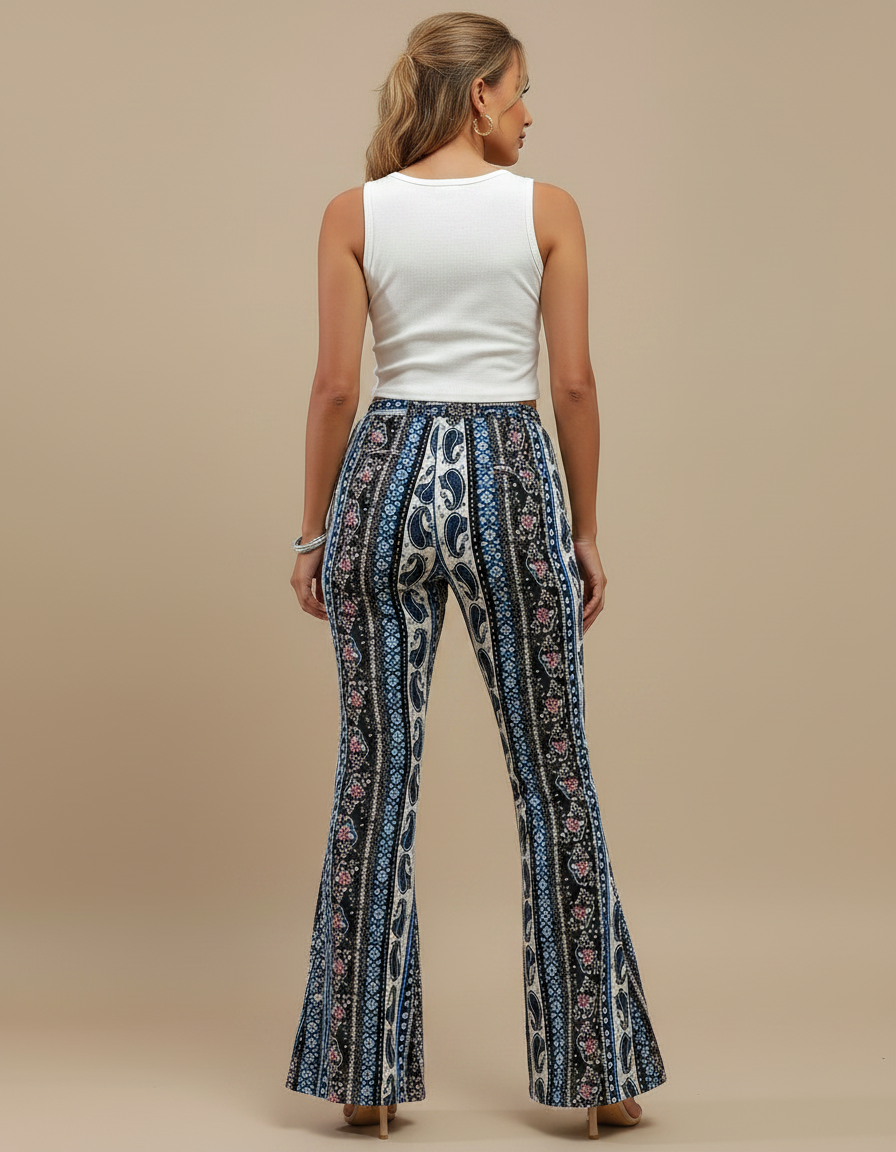 Pantalon Patte D'Éléphant Imprimé Paisley Bohème Taille Haute Fluide - Viscose - vue 2