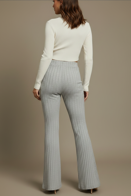 Pantalon Patte D'Éléphant Gris Côtelé Élastique Confortable - Maille - vue 2