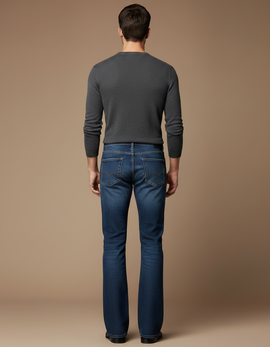 Pantalon Patte D'Éléphant Jean Bleu Classique Confortable Homme - vue 2