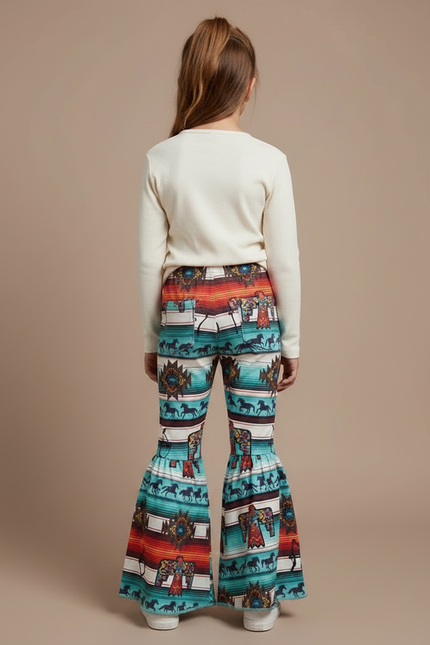 Pantalon Patte D'Éléphant Imprimé Ethnique Évasé Confortable Fille - Multicolore Maille - vue 2