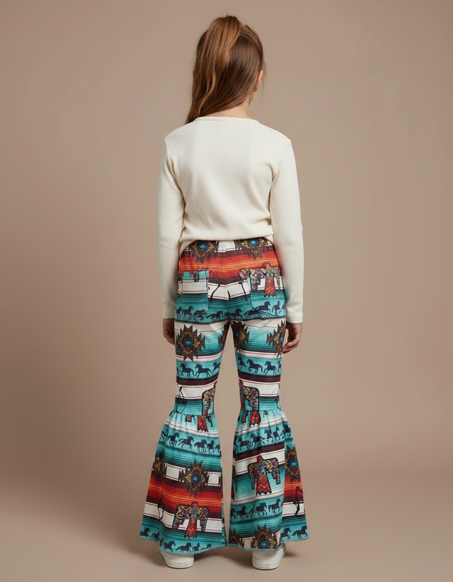 Pantalon Patte D'Éléphant Imprimé Ethnique Évasé Confortable Fille - Multicolore Maille - vue 2
