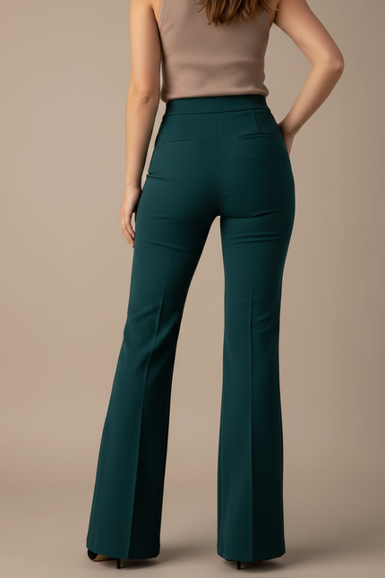 Pantalon Patte D'Éléphant Vert Émeraude Taille Haute Élégant Femme - Polyester - vue 2