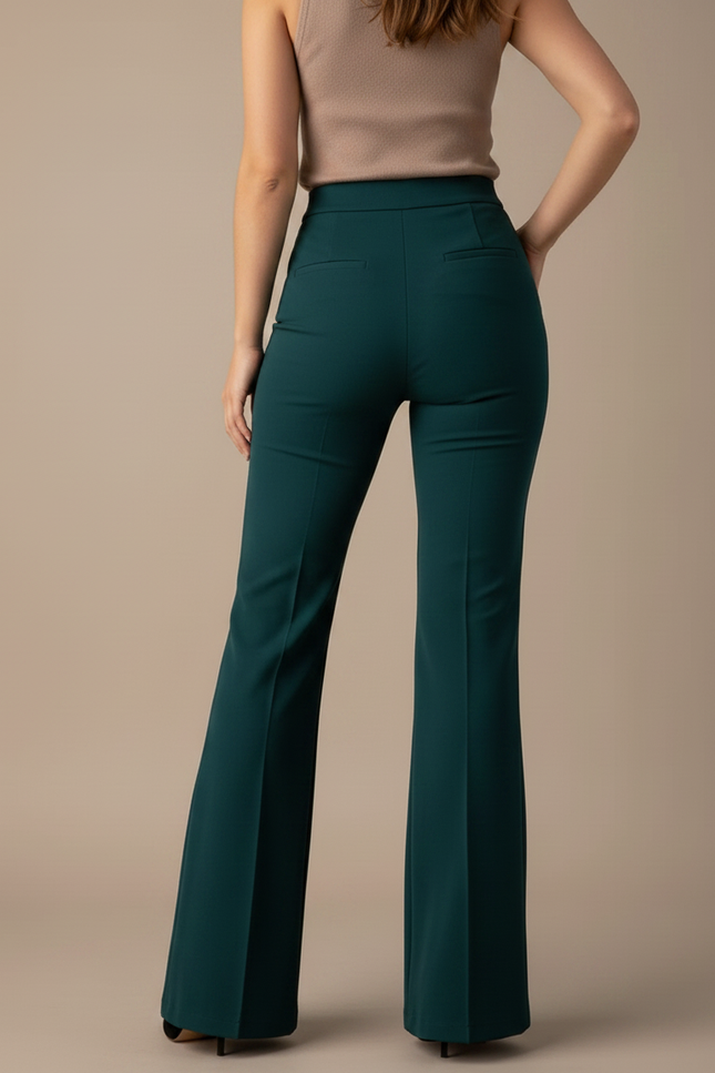 Pantalon Patte D'Éléphant Vert Émeraude Taille Haute Élégant Femme - Polyester - vue 2