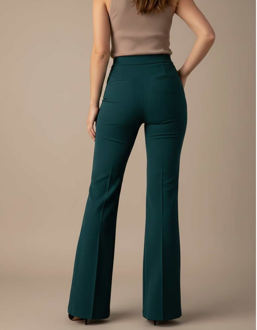 Pantalon Patte D'Éléphant Vert Émeraude Taille Haute Élégant Femme - Polyester - vue 2