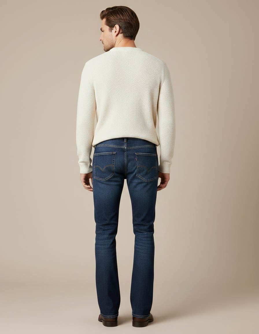 Pantalon Patte D'Éléphant Jean Bleu Coupe Droite Homme - vue 2