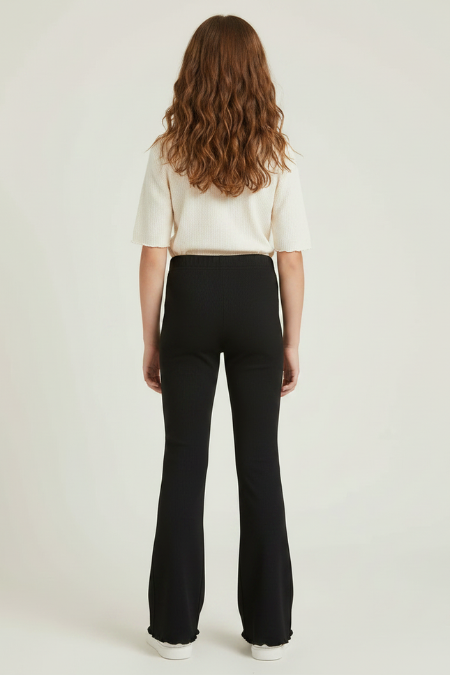 Pantalon Patte D'Éléphant Noir Confortable Élasthanne Fille Évasé - Maille - vue 2