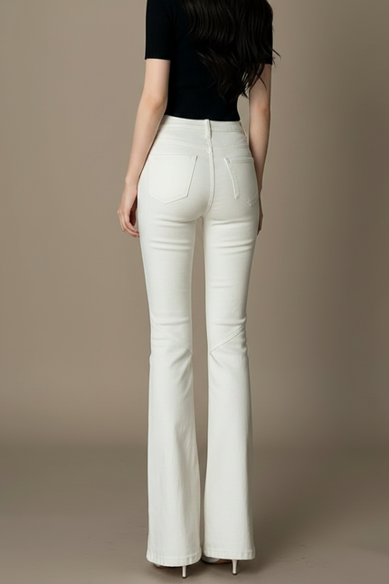 Pantalon Patte D'Éléphant Blanc Vintage Taille Haute Denim - Jean - vue 2