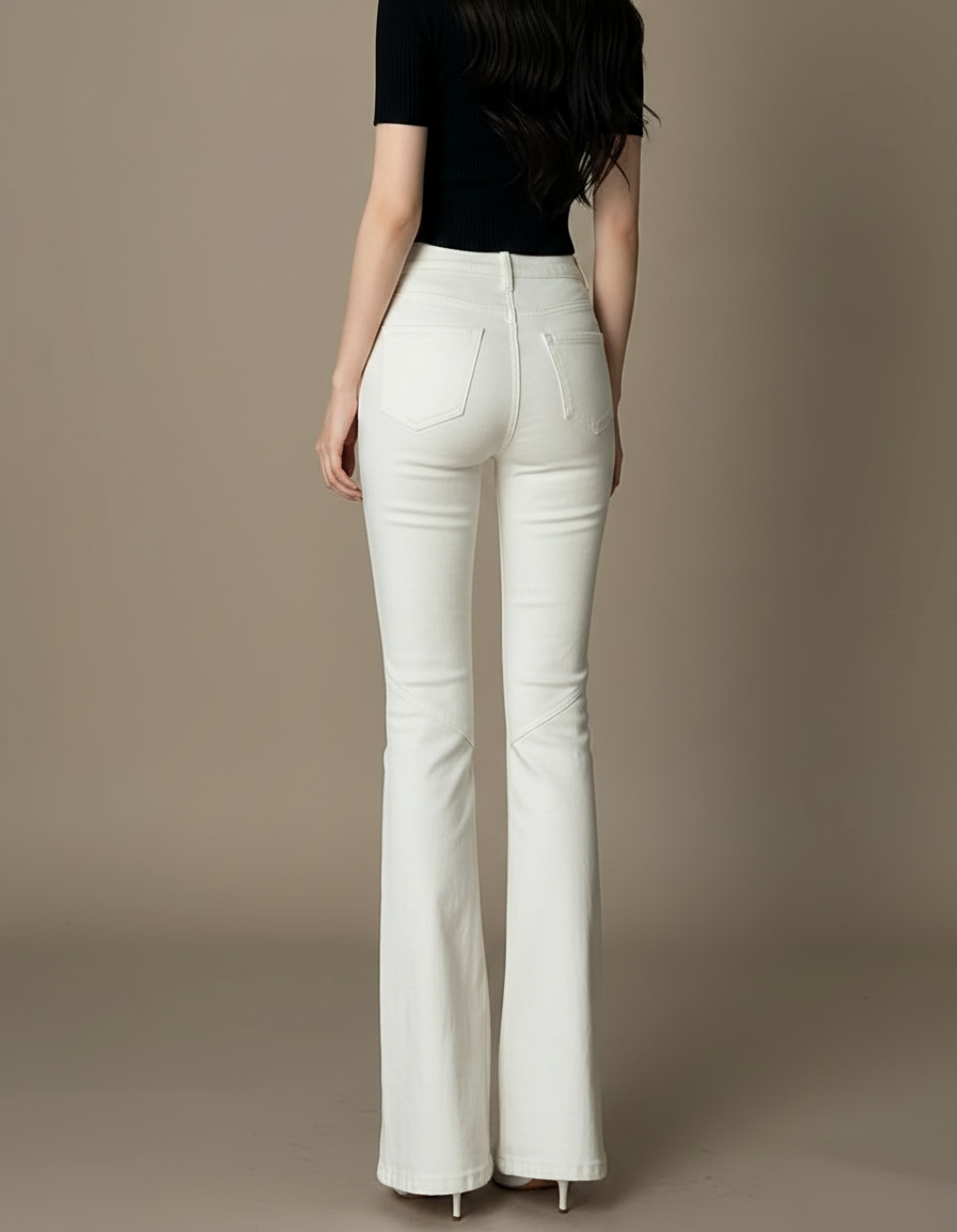 Pantalon Patte D'Éléphant Blanc Vintage Taille Haute Denim - Jean - vue 2