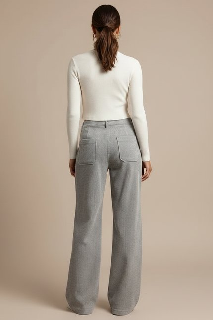 Pantalon Patte D'Éléphant Côtelé Gris Décontracté Fluide - Cordé - vue 2