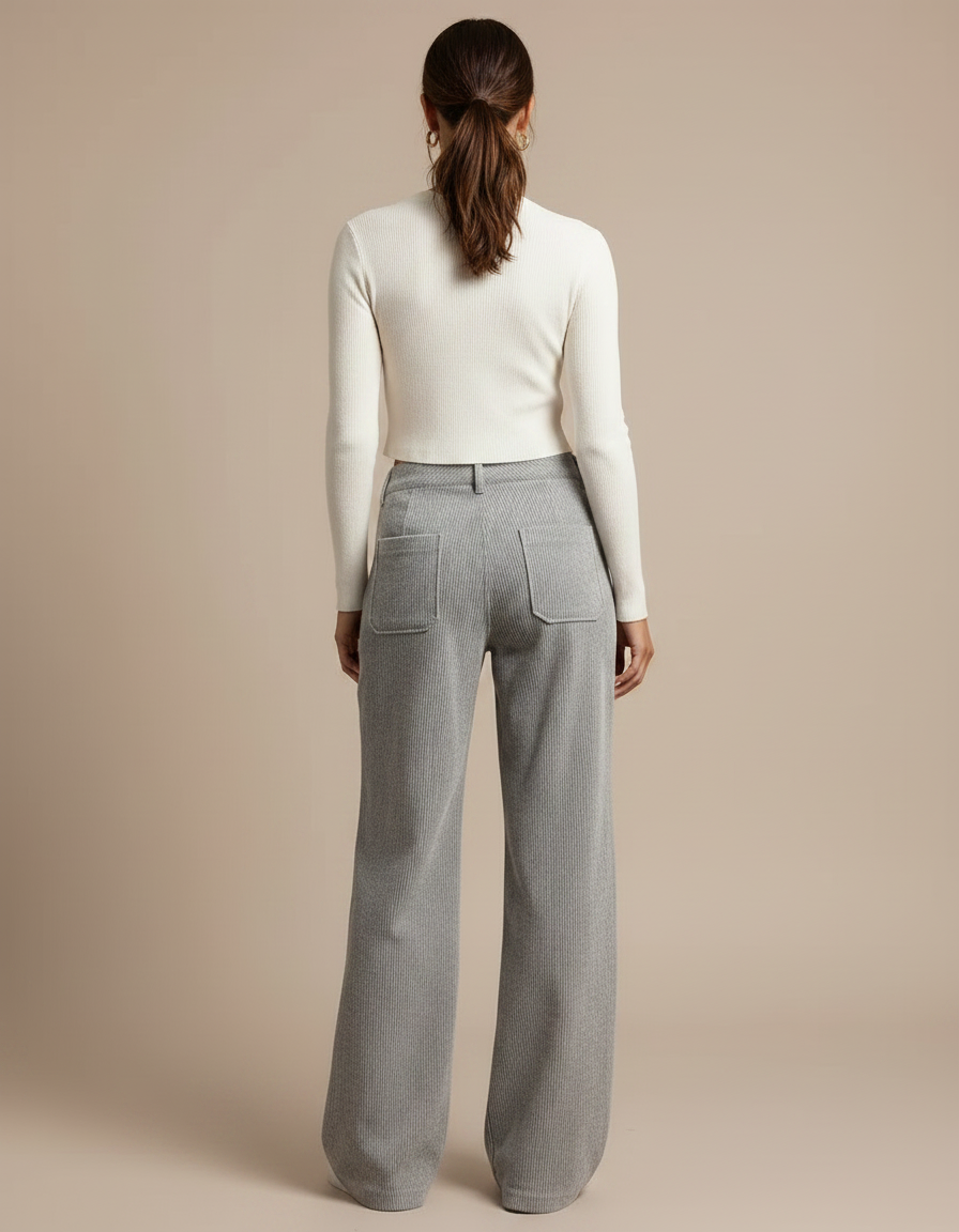 Pantalon Patte D'Éléphant Côtelé Gris Décontracté Fluide - Cordé - vue 2
