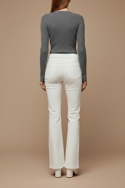 Pantalon Patte D'Éléphant Blanc Taille Haute Évasé Stretch - Jean - vue 2