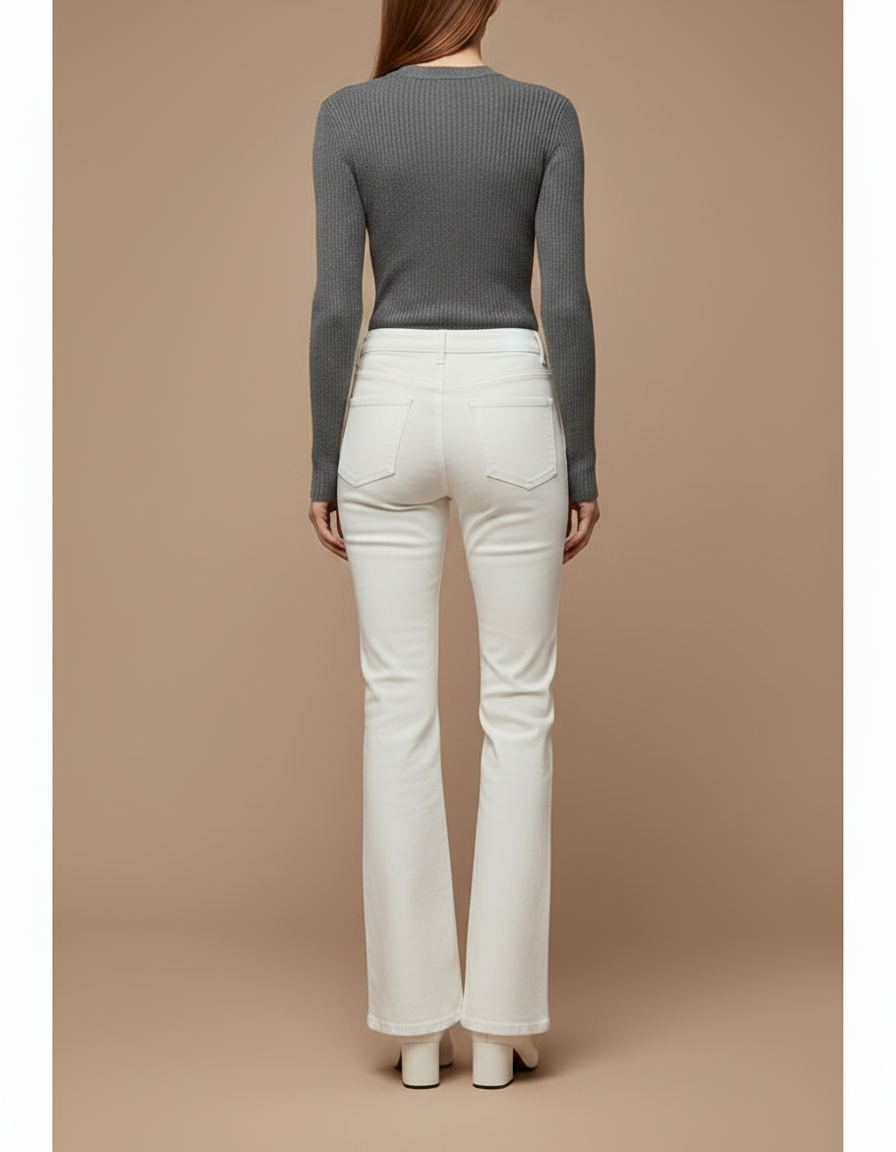 Pantalon Patte D'Éléphant Blanc Taille Haute Évasé Stretch - Jean - vue 2