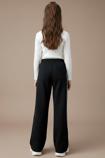 Pantalon Patte D'Éléphant Noir Rayures Blanches Brodé Décontracté - Molleton - vue 2